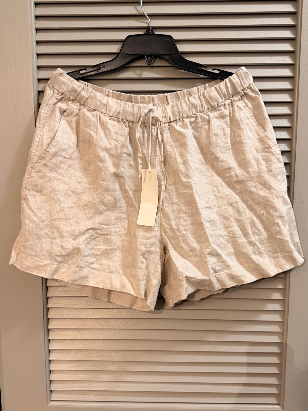 Arket NWT 100% Linen Drawstring Shorts Oatmeal Beige Large NWT